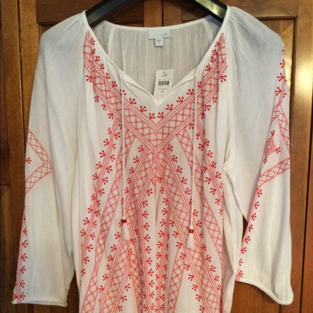 NWT J Jill Embroidered Peasant Top, size XL.